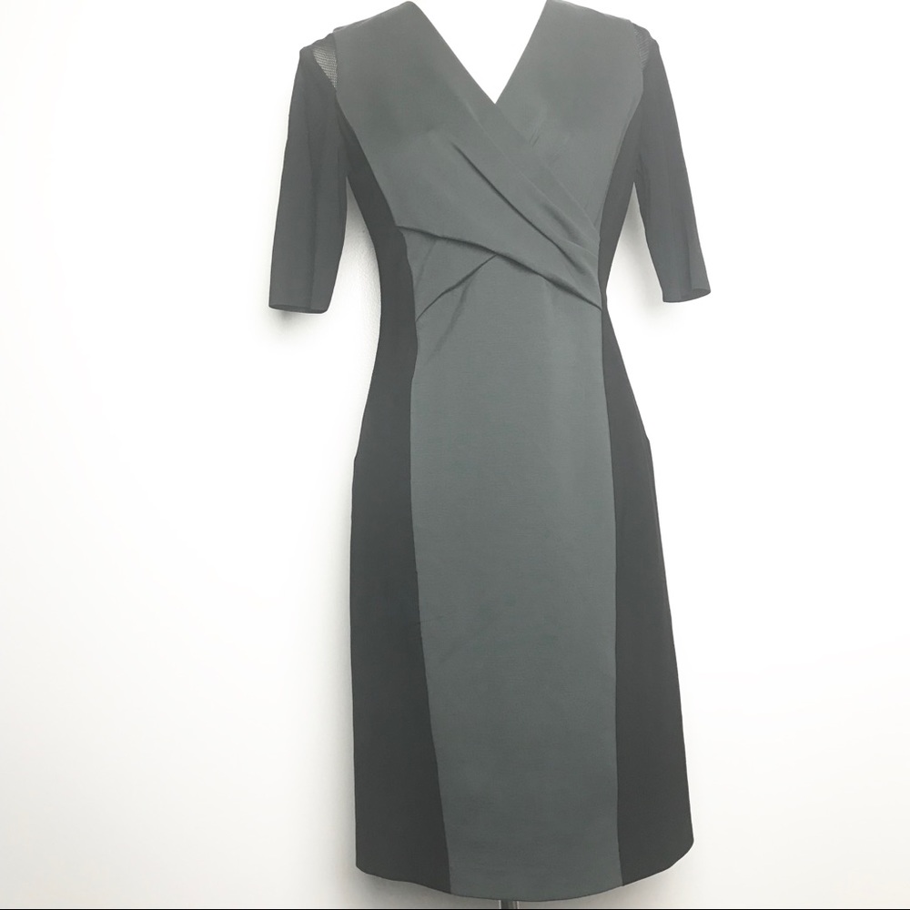 Elie Tahari Colorblock Ruched V-Neck Sheath Dress